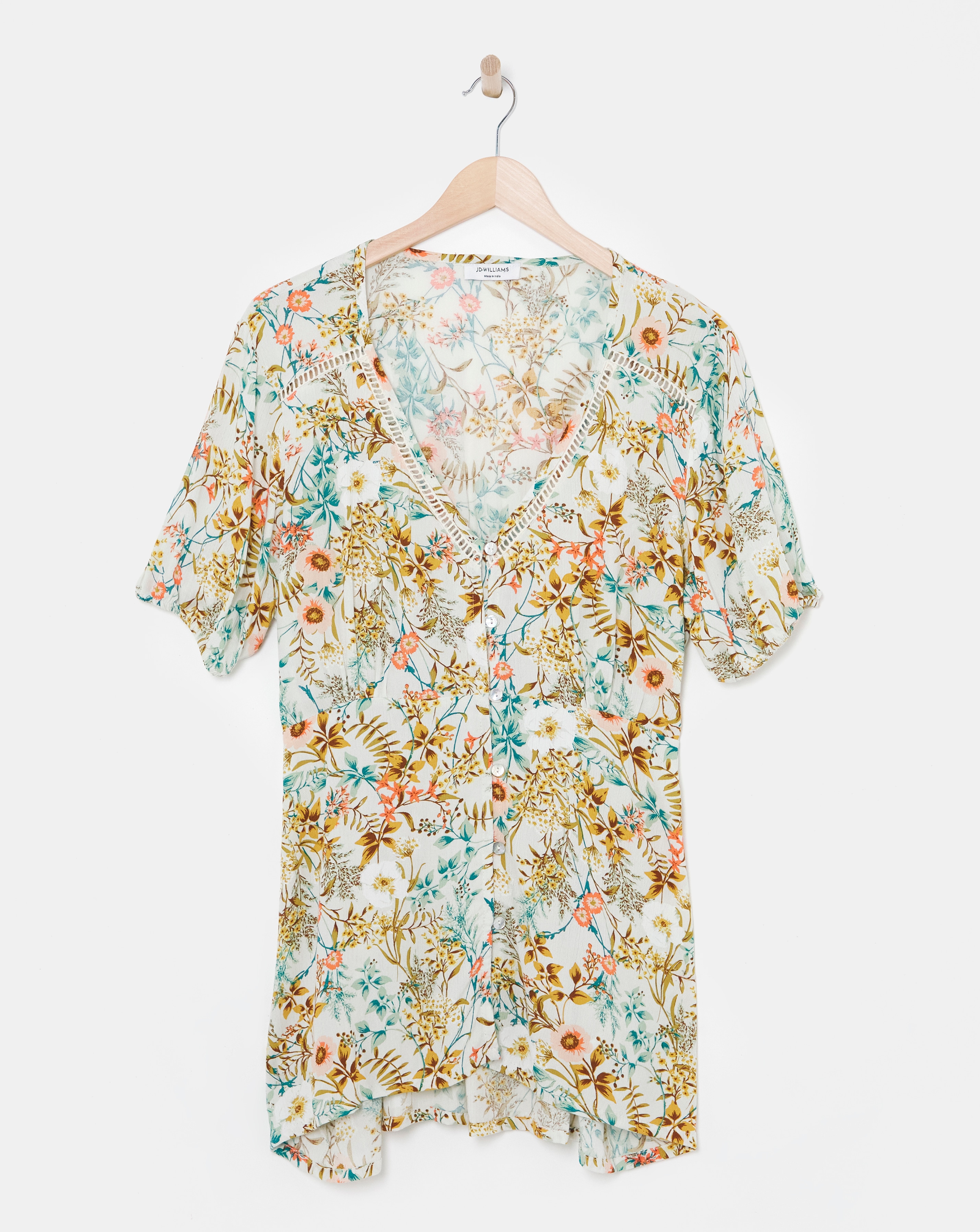 Multi Floral Ladder Trim Crinkle Top