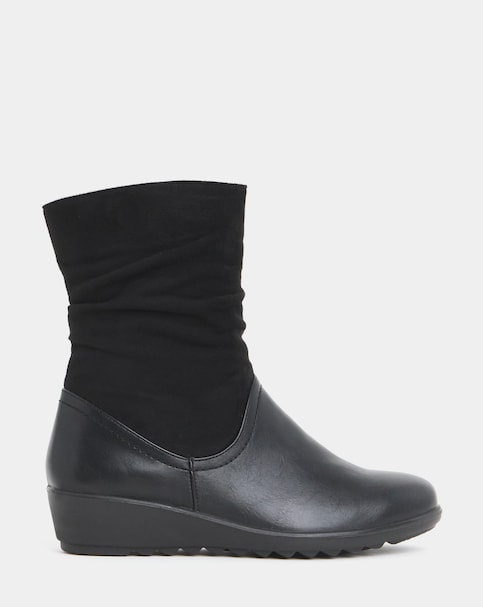 New In - Ruched Calf Wedge Boots Wide
