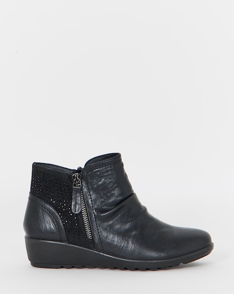 New In - Side Zip Ruched Wedge Boot Wide