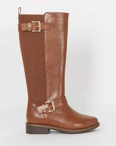 New In - Stetch Back Buckle Knee Boots Wide