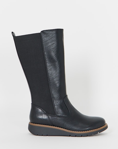 New In - Elasticated Back Wedge Calf Boot Wide