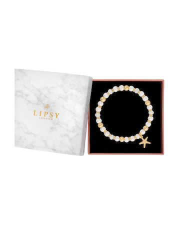 Lipsy Gold Beaded Charm Coastal Bracelet - Gift Boxed