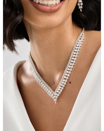 Jon Richard Silver Plated Pearl And Crystal V Necklace