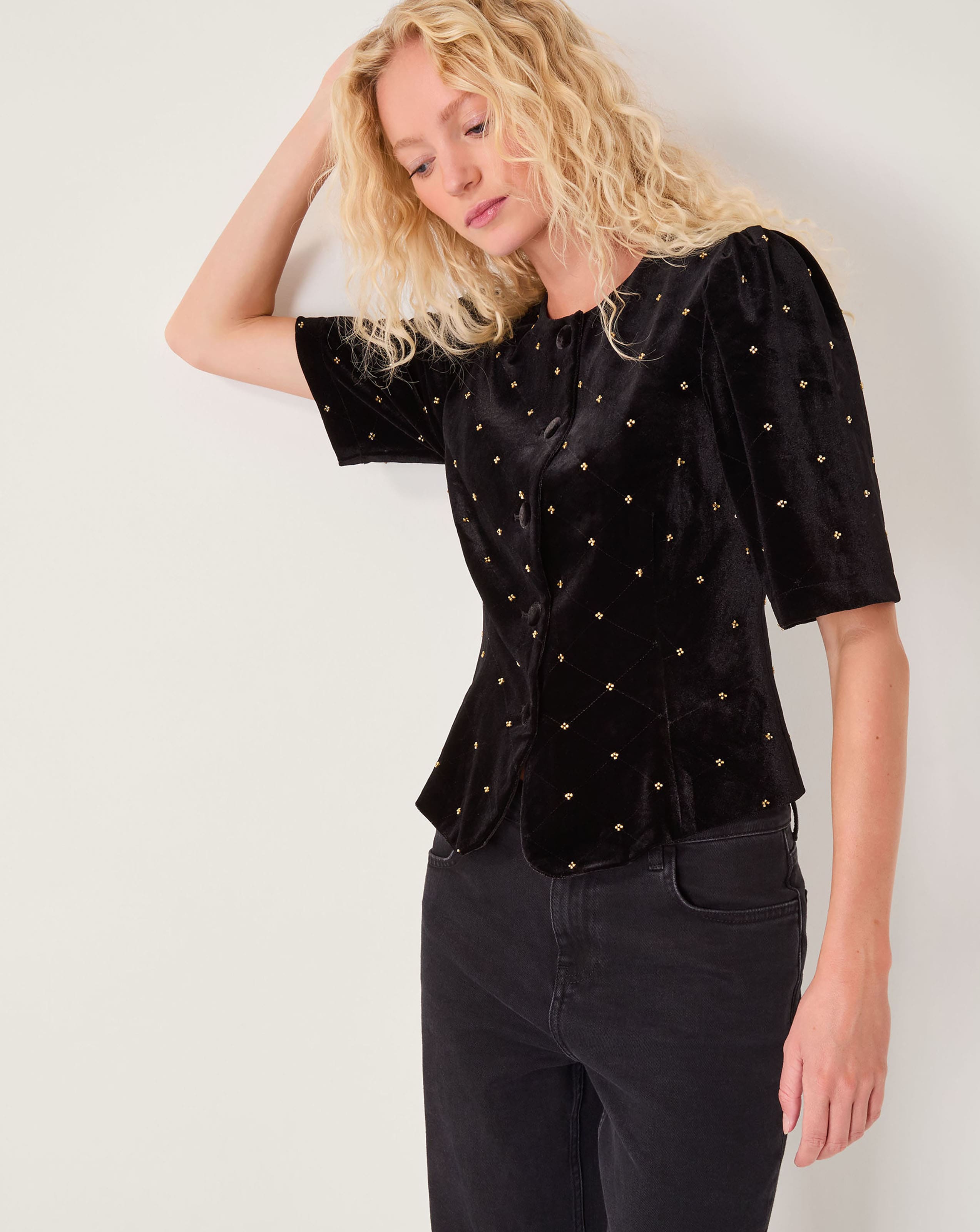 Monsoon Emma Velvet Button Top