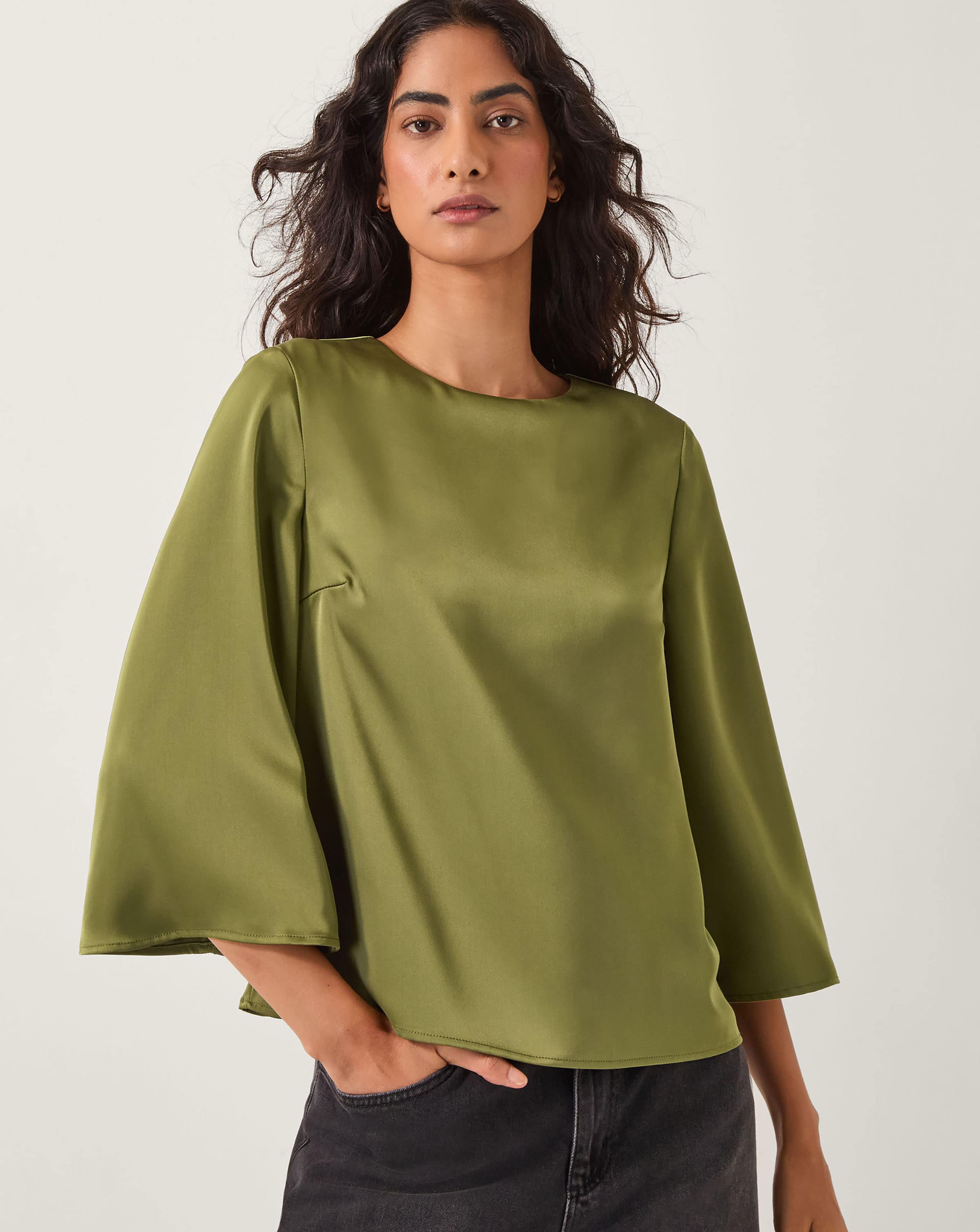 Monsoon Ingrid Bell Sleeve Satin Blouse