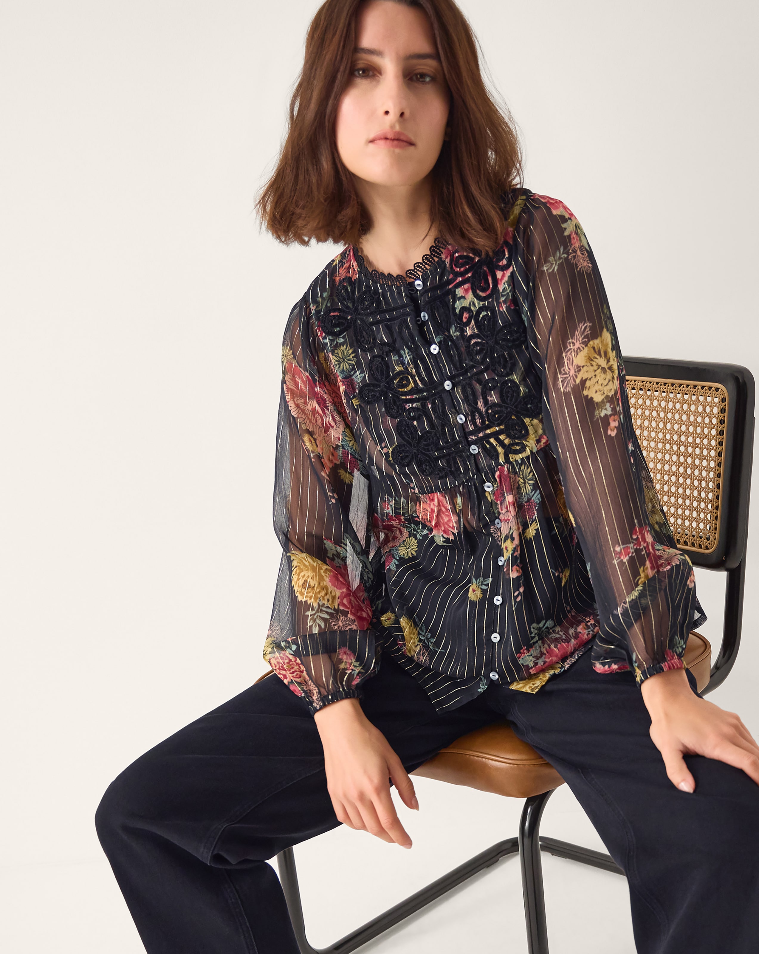 New In - Monsoon Azami Stripe Floral Blouse