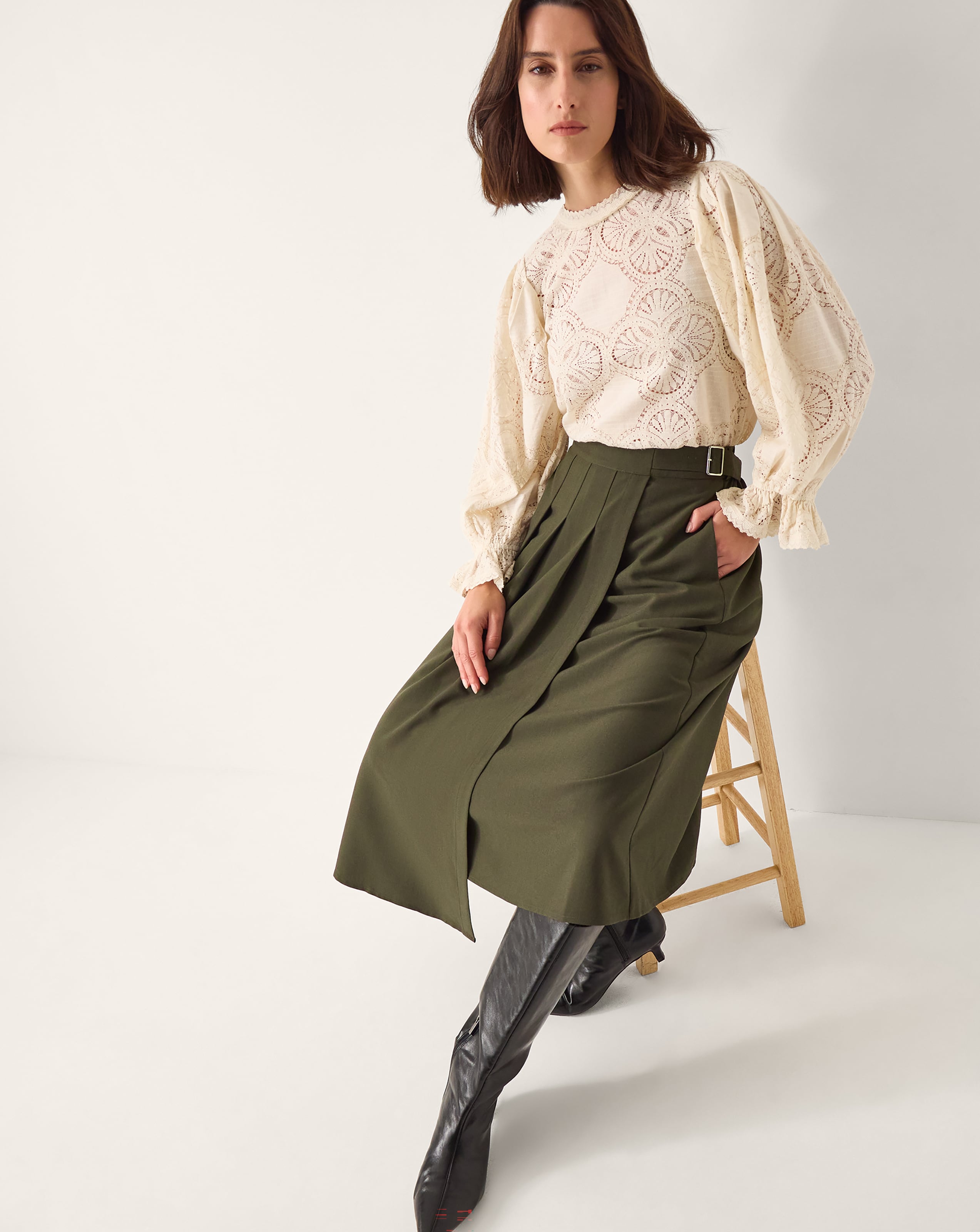 New In - Monsoon Jillian Pleated Kilt Midi Skirt