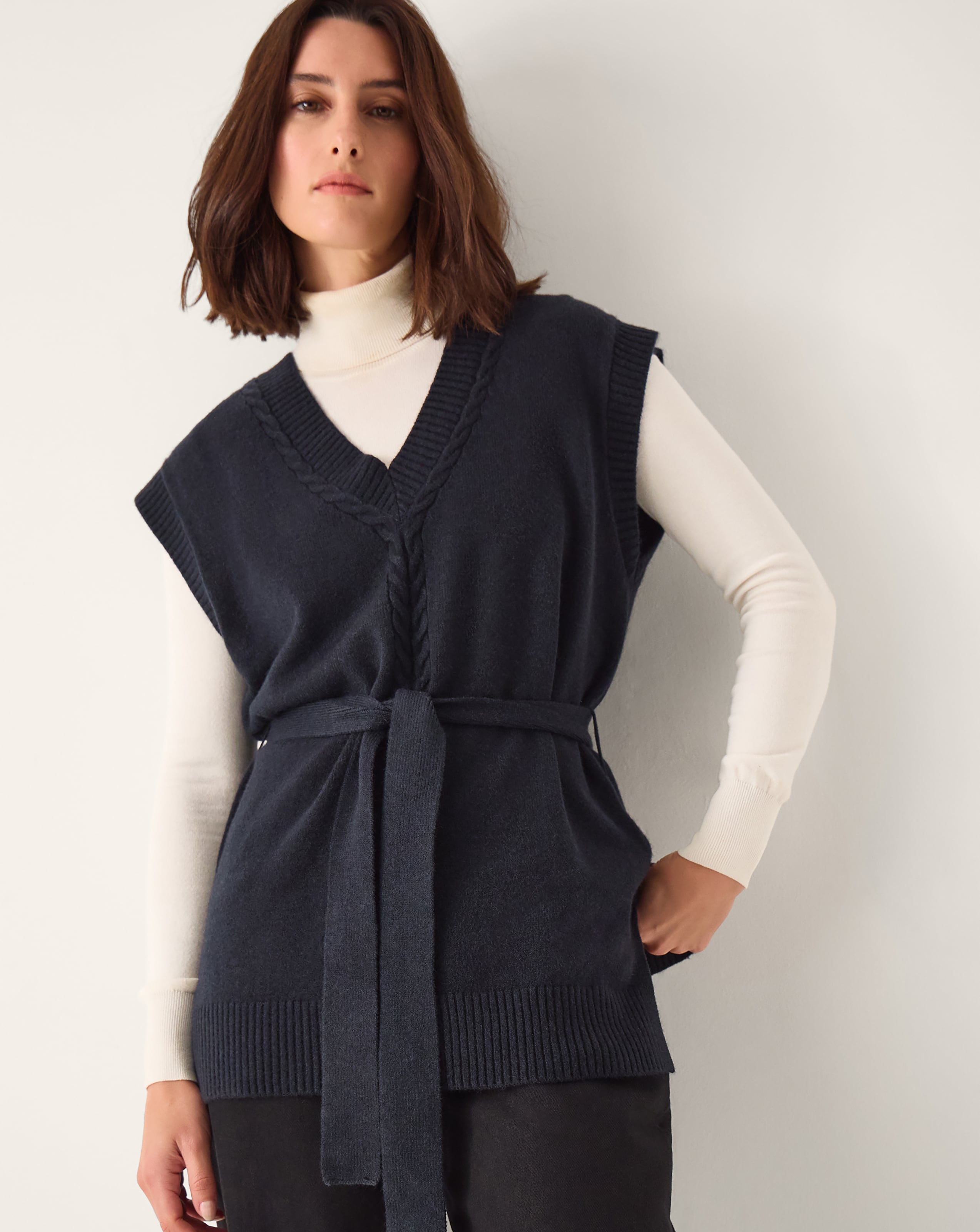 New In - Monsoon Cohen Tie Waist Cable Knit Vest