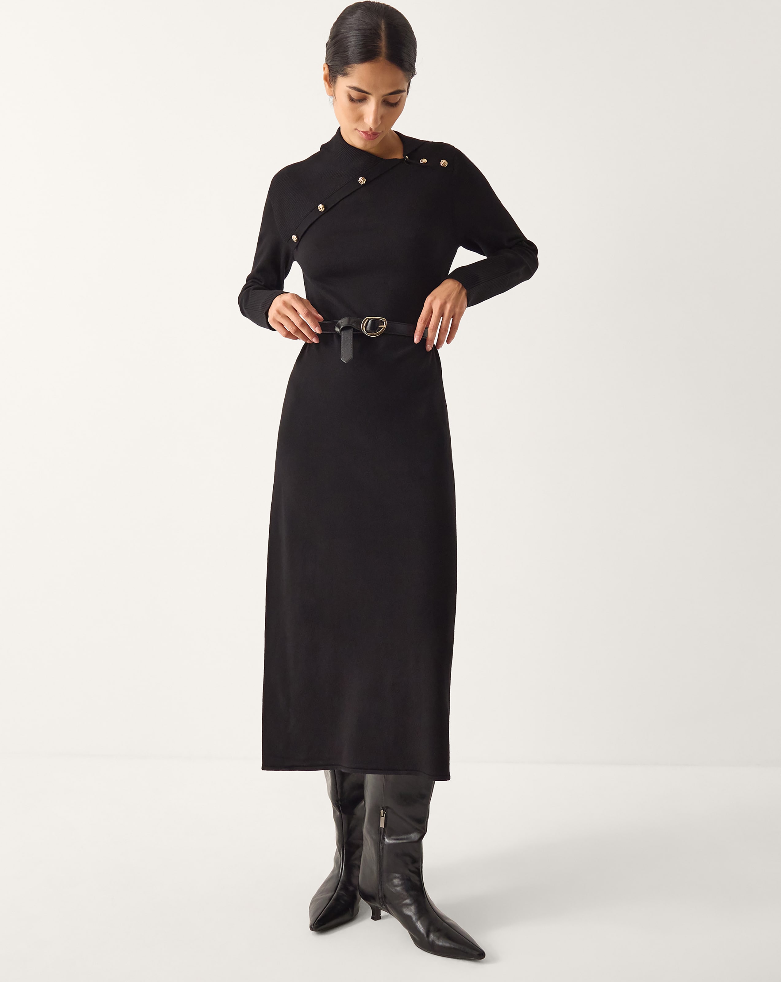 Monsoon Button Collar Midi Jumper Dress