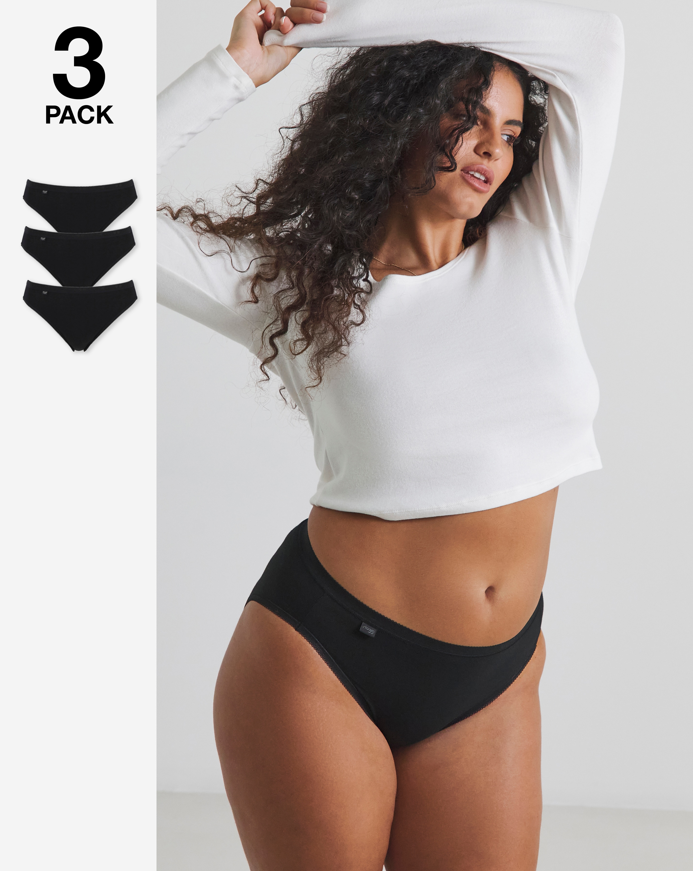 Sloggi 3Pk Tai Hi Leg Knicker Black