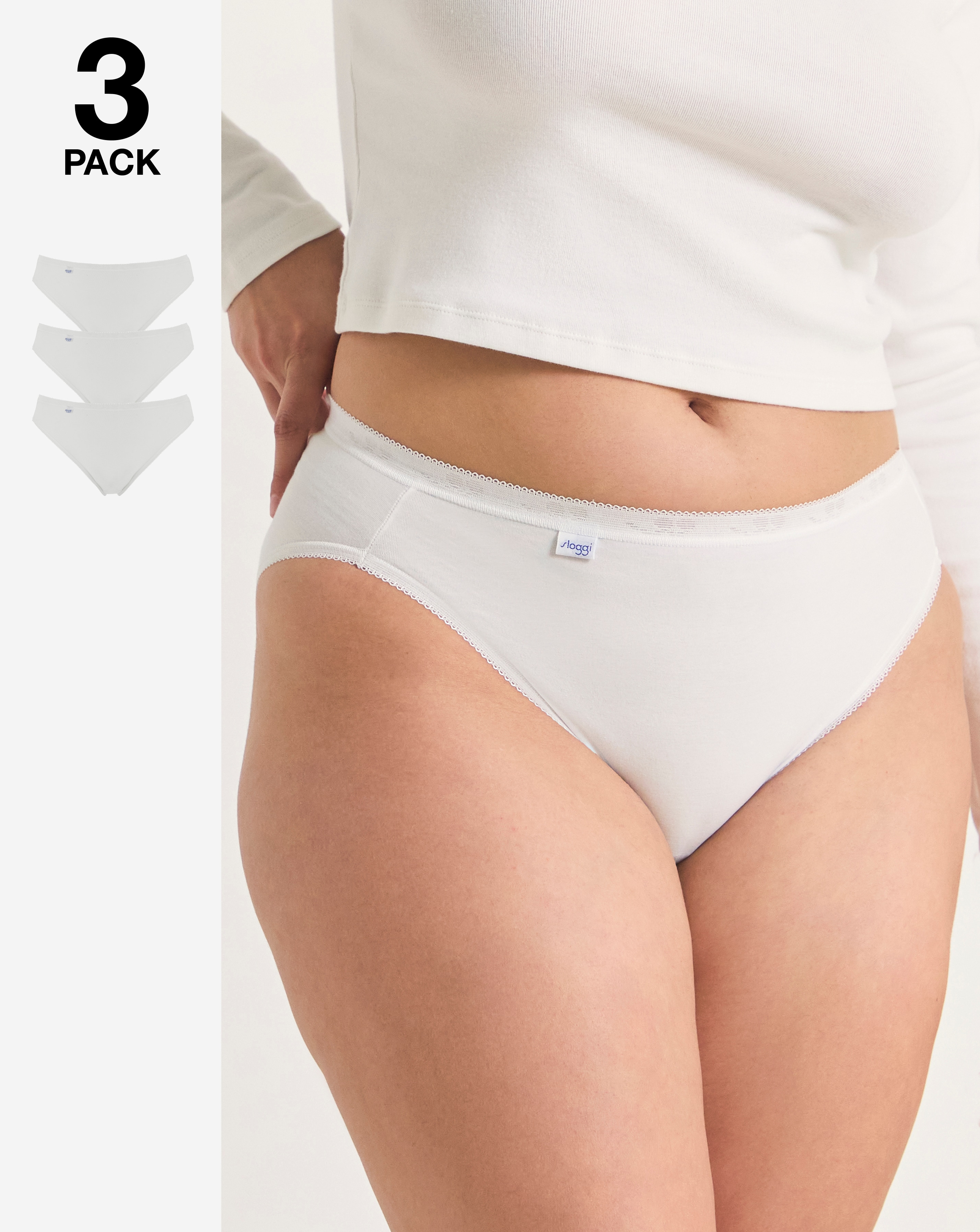 Sloggi Tai 3Pack Hi Leg Briefs White