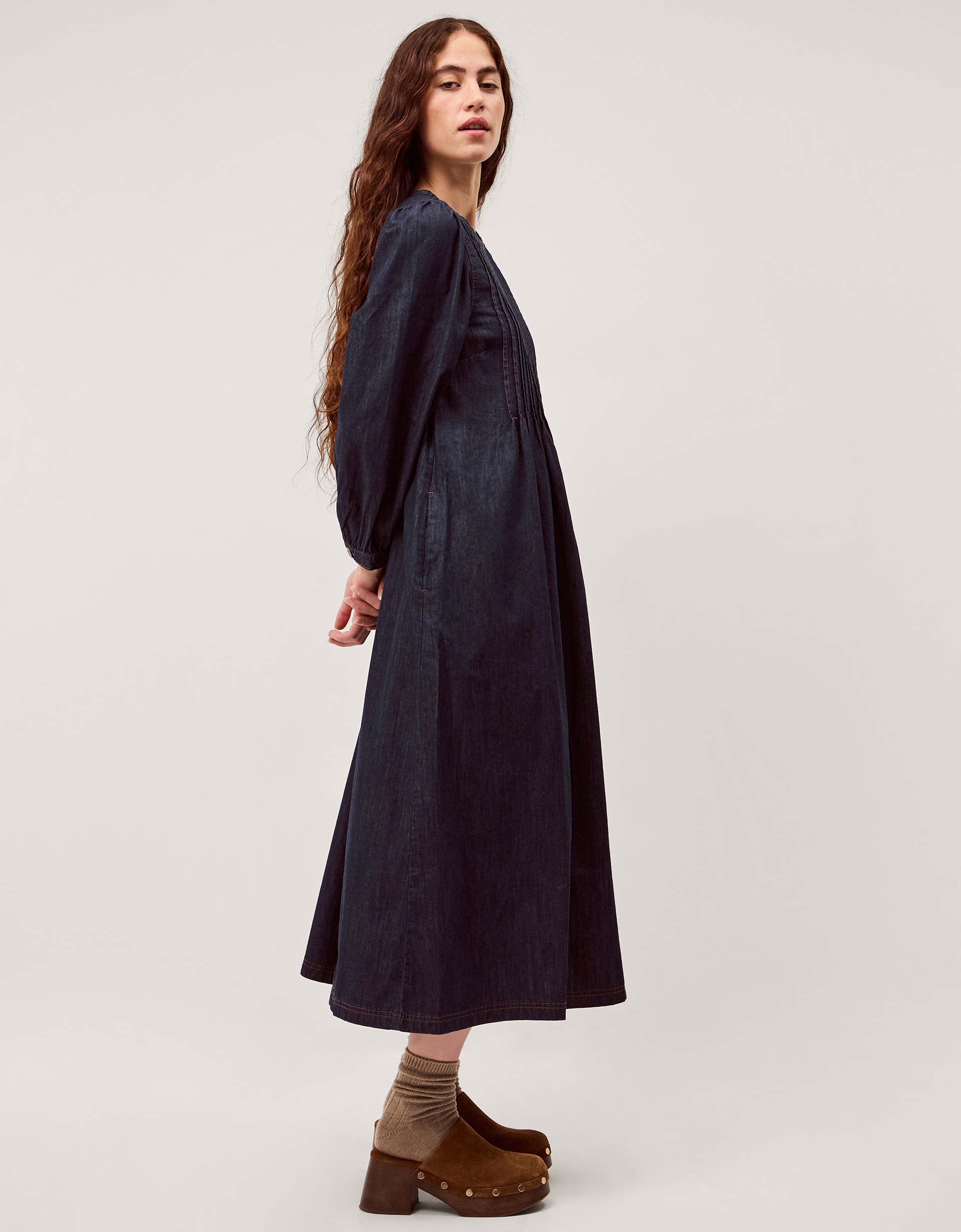 New In - Monsoon Remy Pintuck Denim Midi Dress