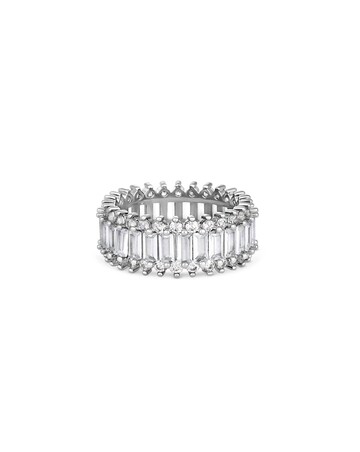 Jon Richard Rhodium Plated Crystal Cubic Zirconia Baguette Framed Band Ring