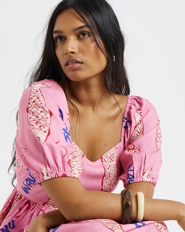 Sardine Print Linen Midi Dress