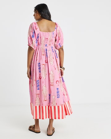 Sardine Print Linen Midi Dress