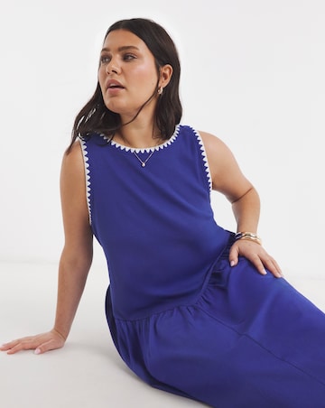 Jersey Mix Midi Dress With Whipstitch