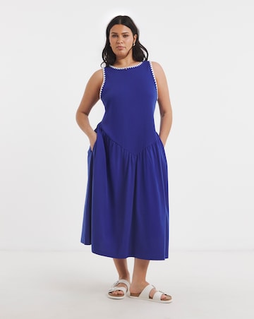 Jersey Mix Midi Dress With Whipstitch