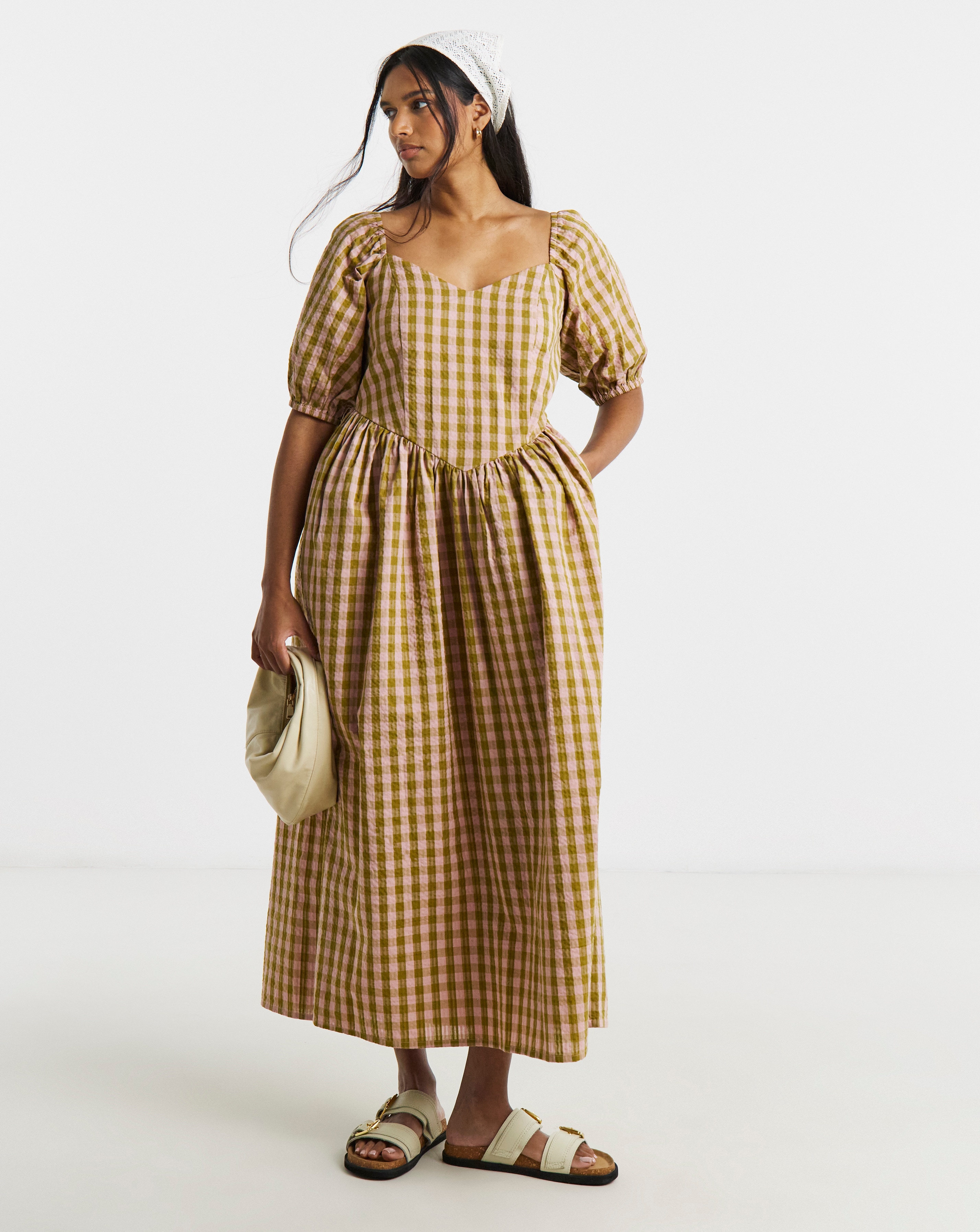 New In - Gingham Seersucker Midi Dress