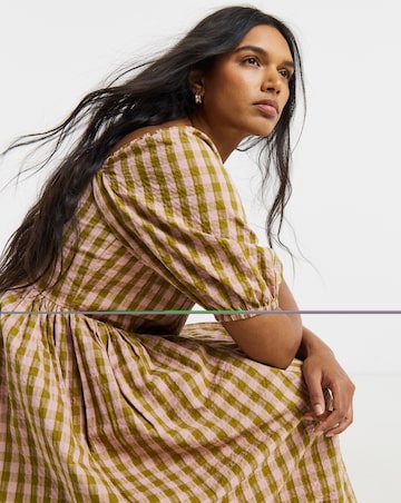 Gingham Seersucker Midi Dress