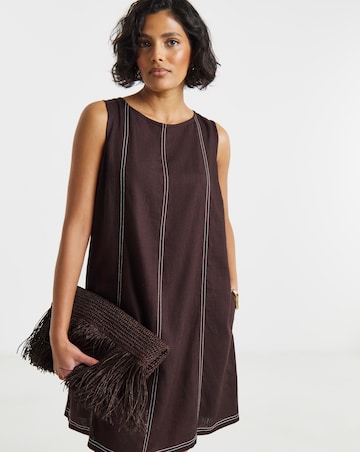 Linen Swing Dress With Ecru Stitching