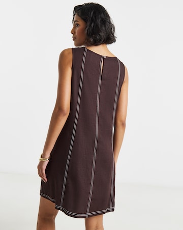 Linen Swing Dress With Ecru Stitching