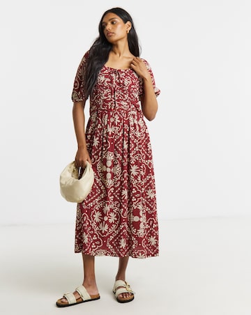 Crinkle Drop Waist Midi Dress