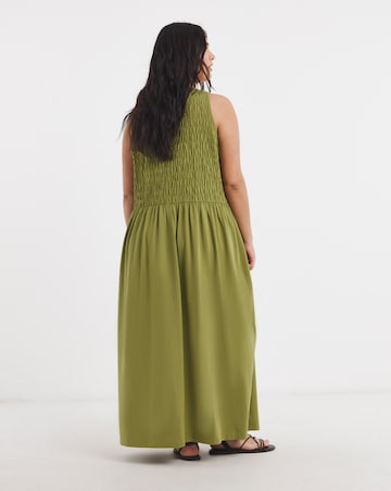 Shirred Jersey Midi Dress