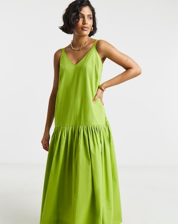 Chartreuse Cotton Drop Waist Dress