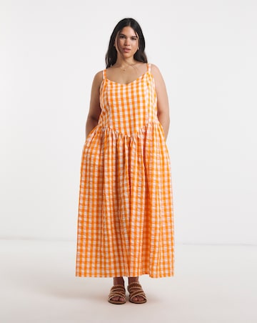 Gingham Waist Detail Midi Dress