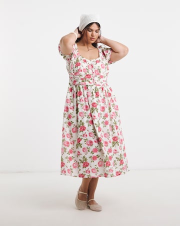 Floral Waist Detail Midi Dress