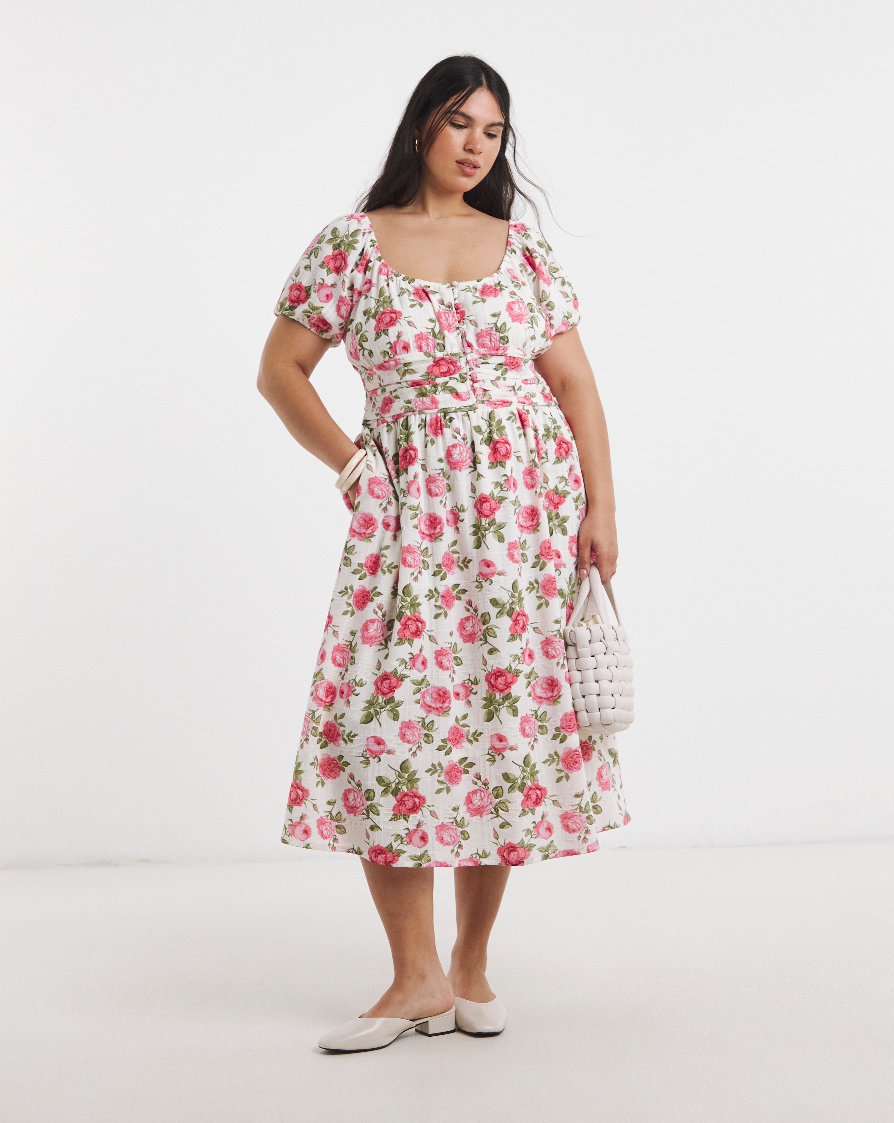 New In - Floral Waist Detail Midi Dress