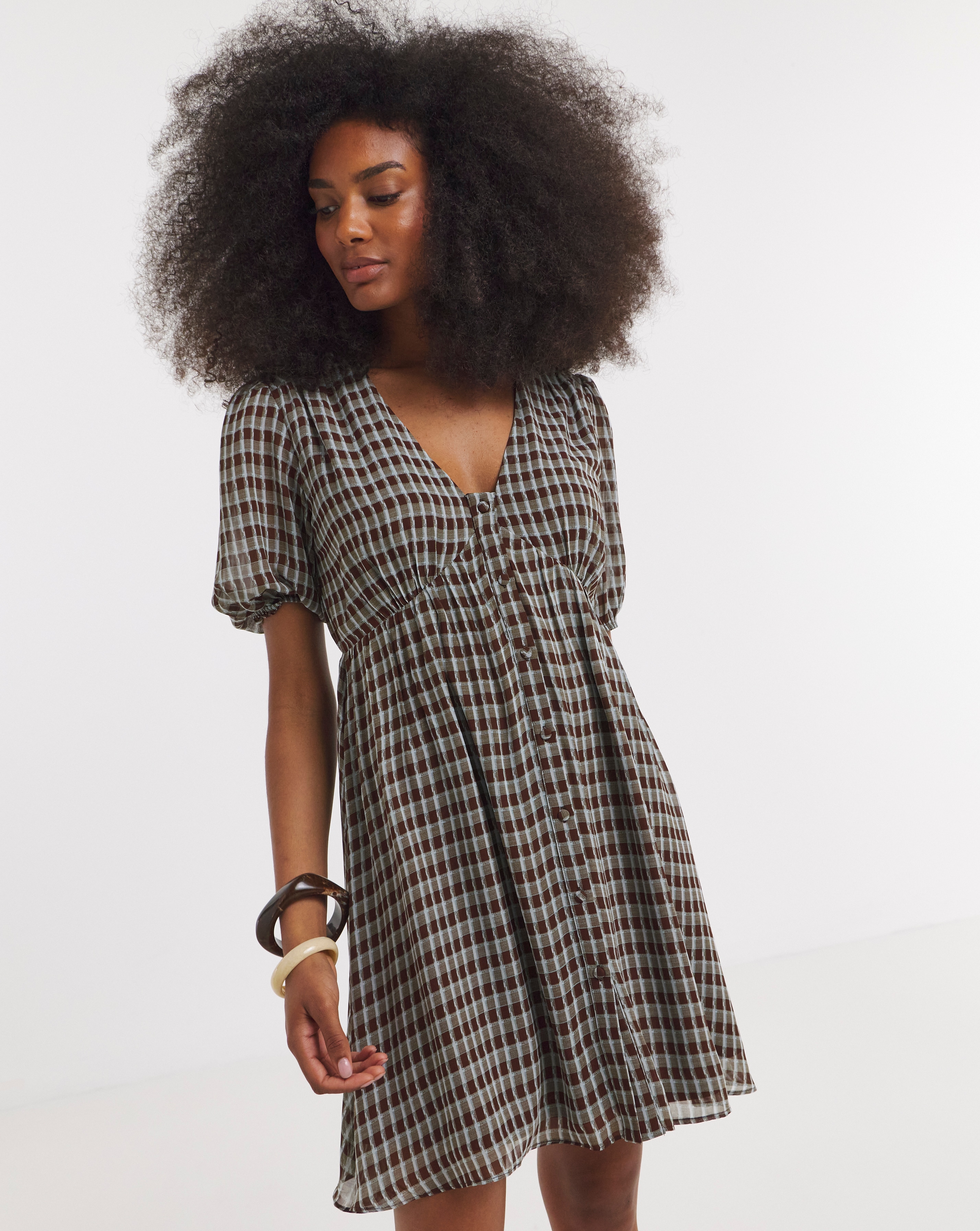 New In - Check Button Through Skater Dress