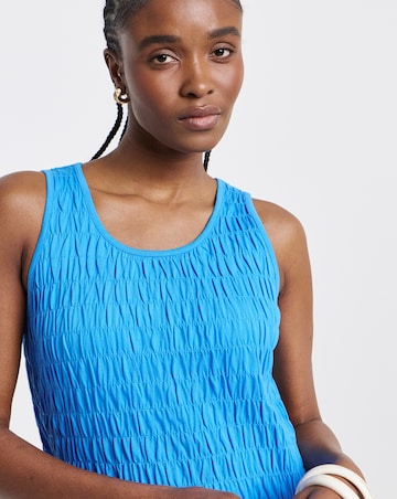 Blue Shirred Jersey Midi Dress