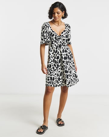 Leopard Print Supersoft Knot Front Skater Dress