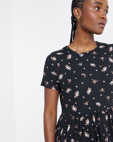 Black Ditsy Print Supersoft Midi Dress With Pockets