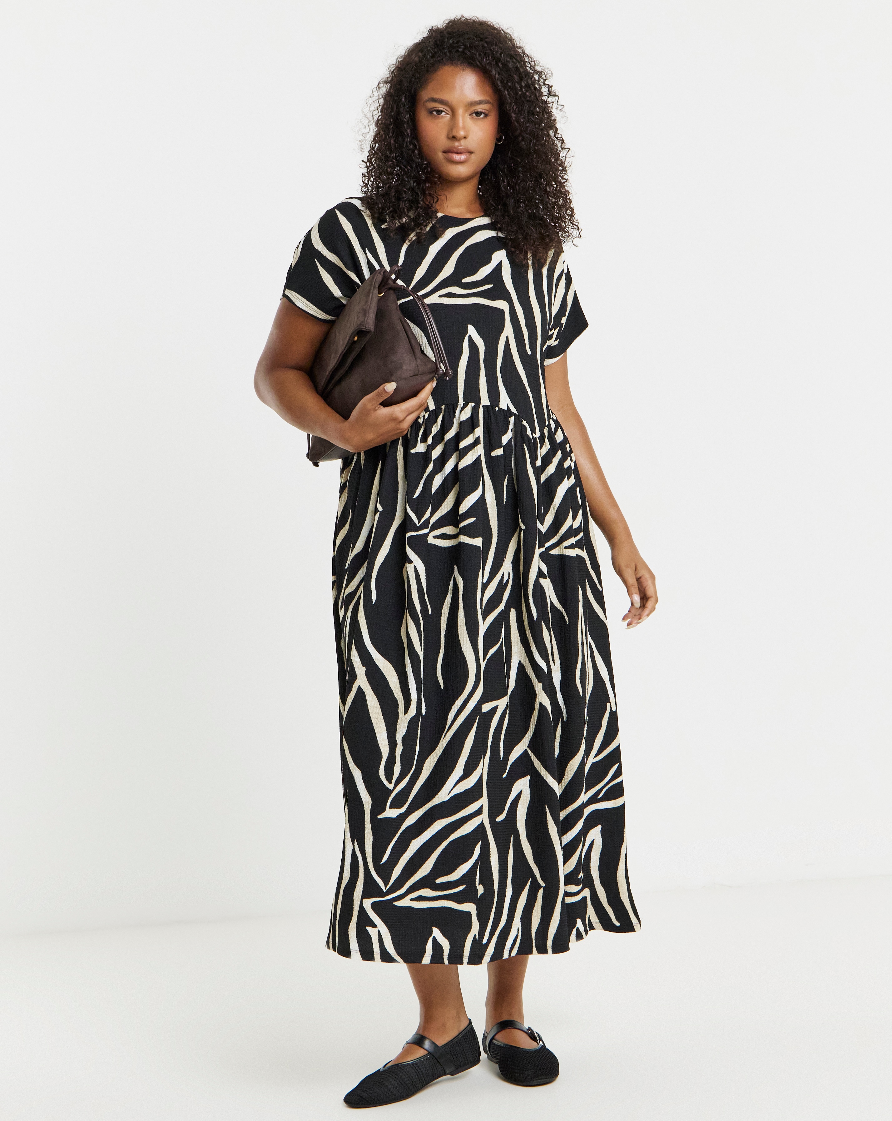New In - Mono Zebra Print Waffle Midi Dress