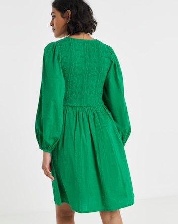 Simply Be Green Long Sleeve Shirred Skater Dress