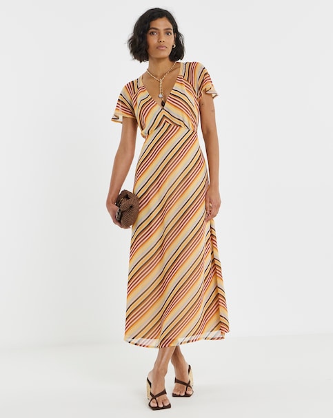 Simply Be Multi Stripe Print Georgette Midi Tea Dress