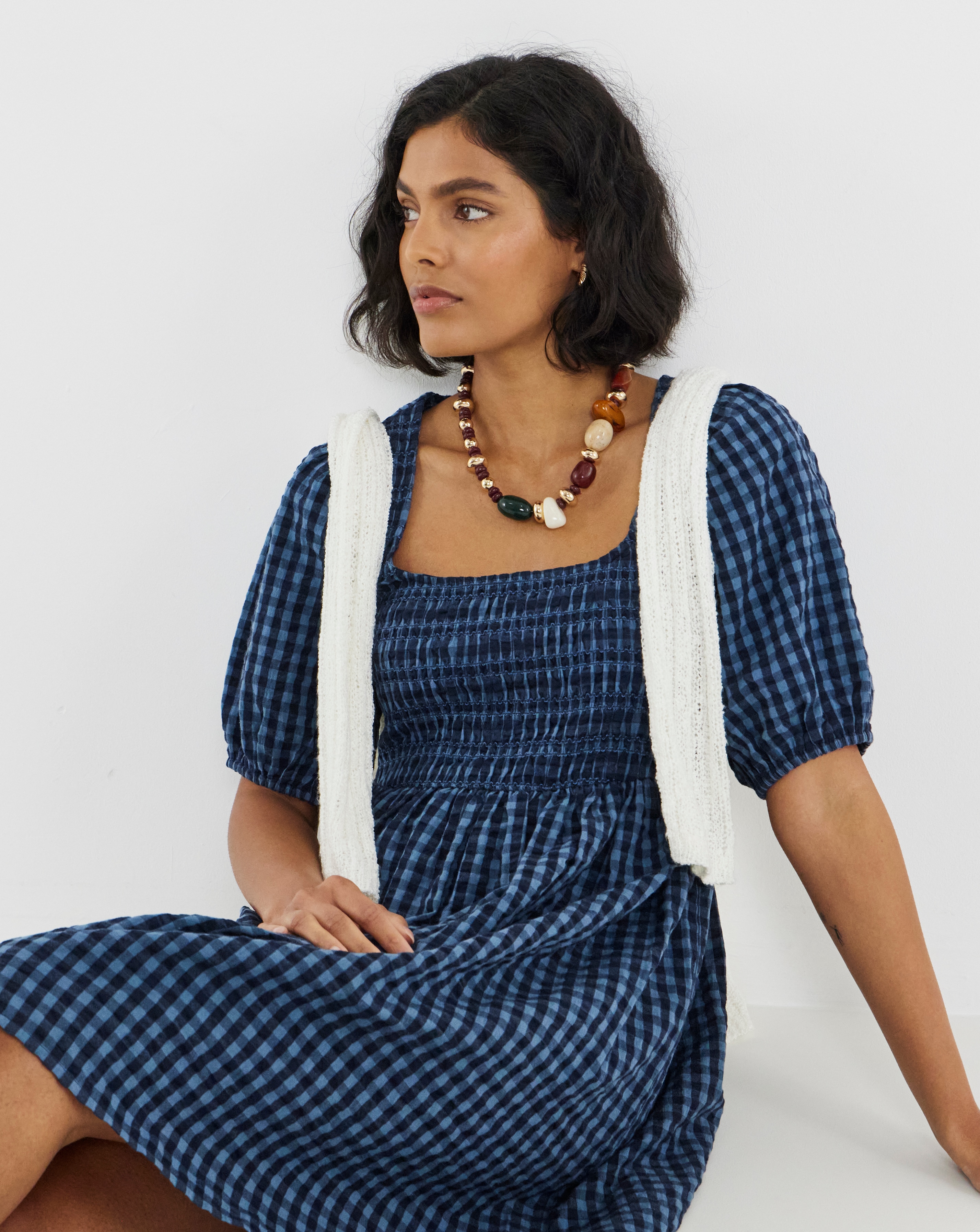 New In - Gingham Shirred Skater Dress