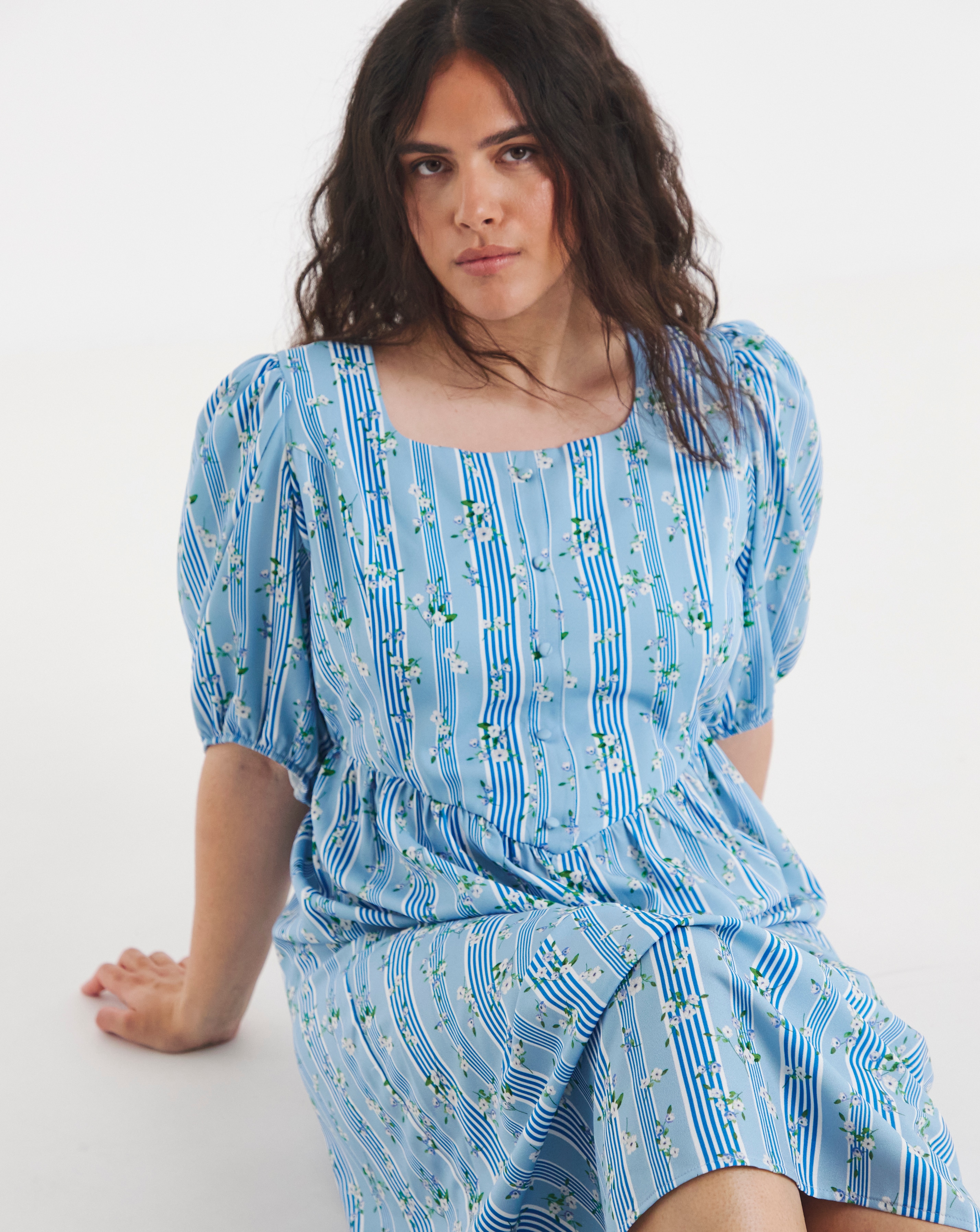 New In - Stripe Historic Detail Midi Dress