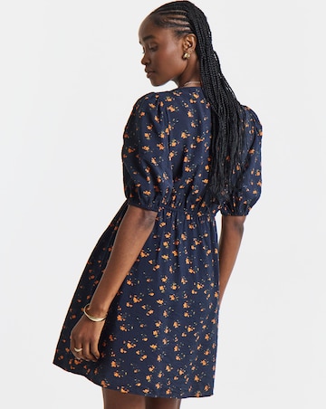 Black Floral Waist Detail Skater Dress With Ribbon Trim