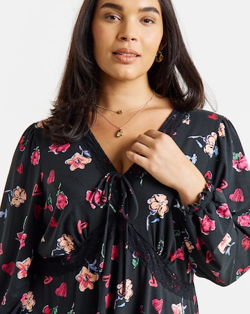 Simply Be Black Floral Lace Trim Supersoft Skater Dress