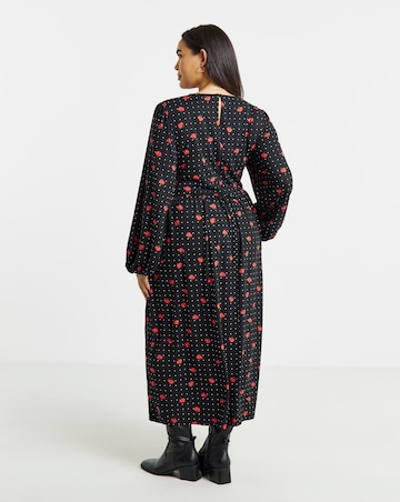 Simply Be Printed Waist Detail Long Sleeve Midi Dress