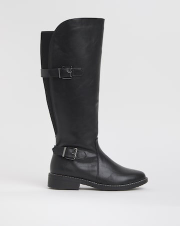 Cushion Walk Elastic Back Buckle Knee High Boot Wide E Fit Curvy Calf