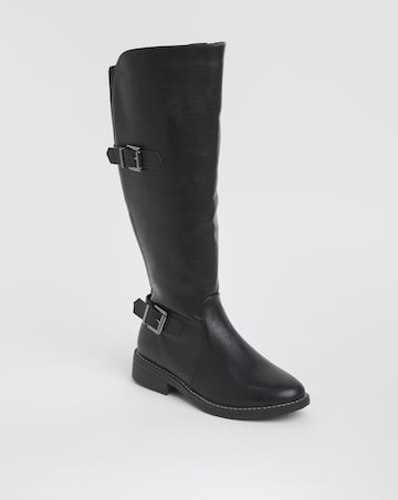 Cushion Walk Elastic Back Buckle Knee High Boot Wide E Fit Curvy Calf