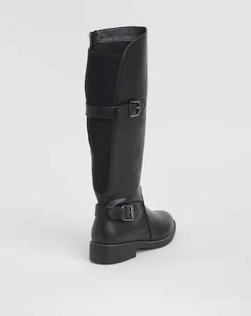 Cushion Walk Elastic Back Buckle Knee High Boot Wide E Fit Curvy Calf
