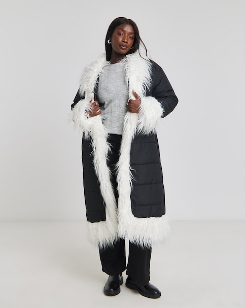 Native Youth Cocoon Puffa With Faux Fur