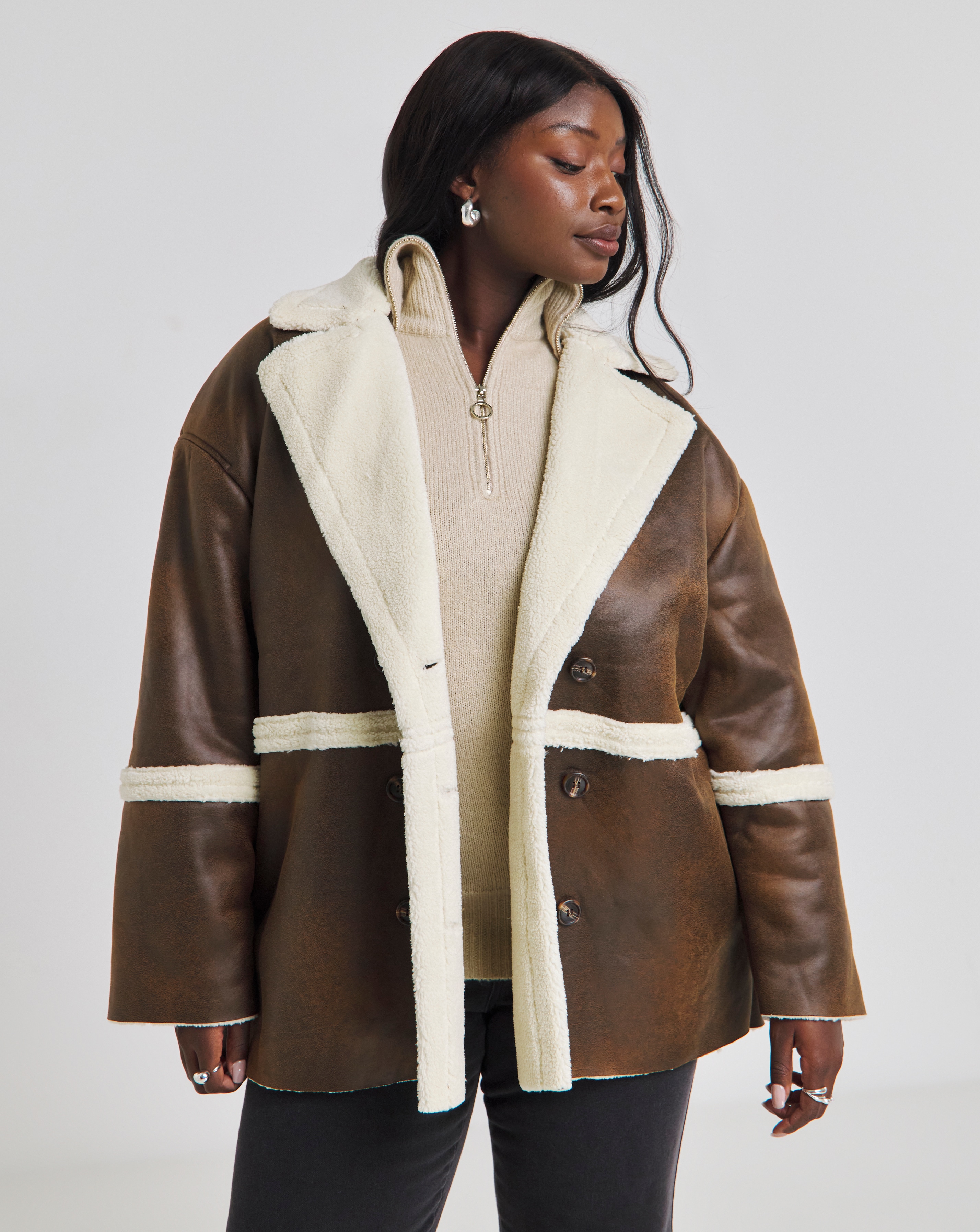 Native Youth Faux Shearling Leather Coat