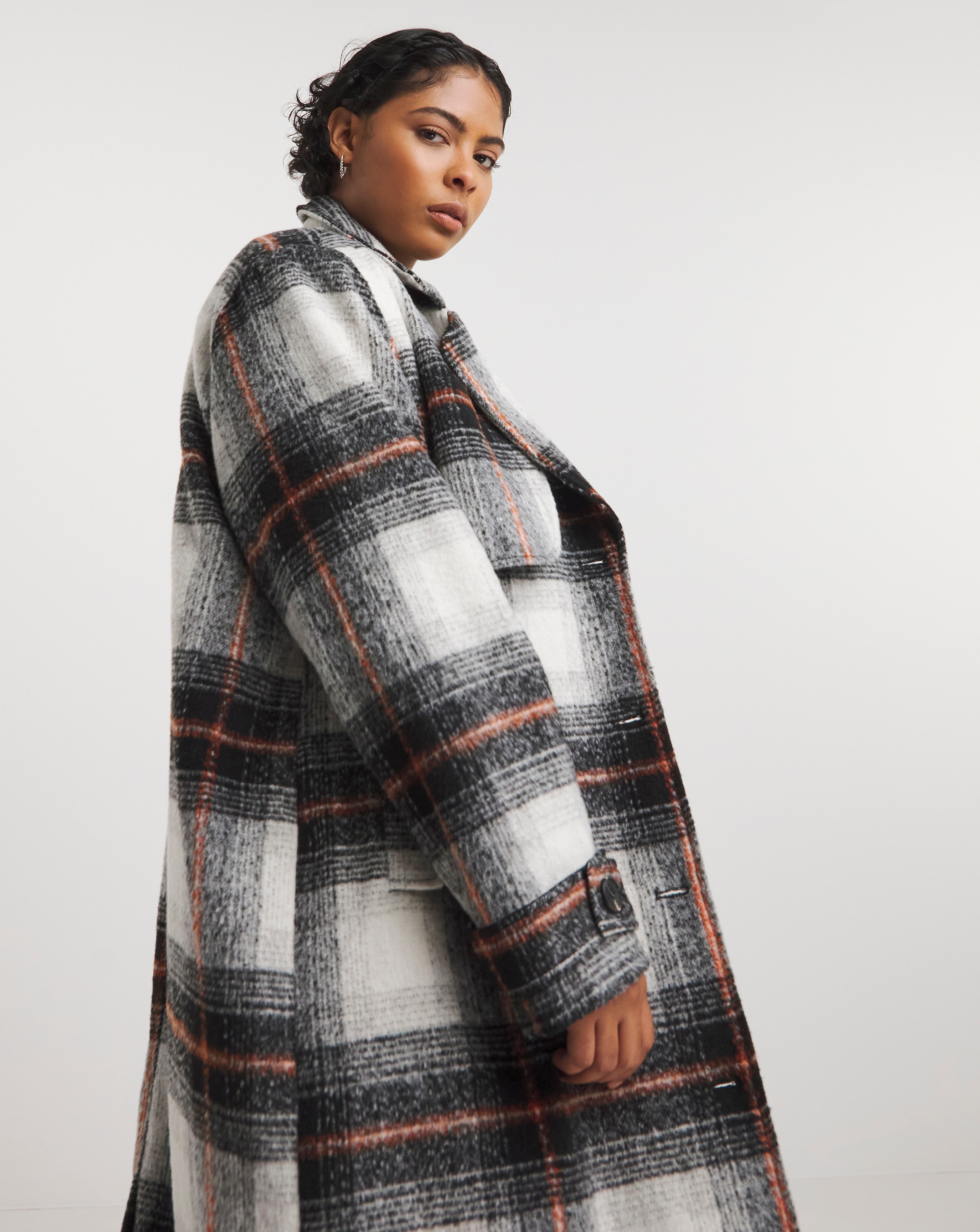 Plaid longline coat shop