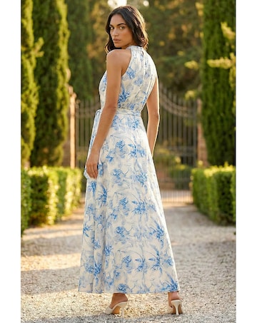 Roman Floral Swirl Halter Neck Dress